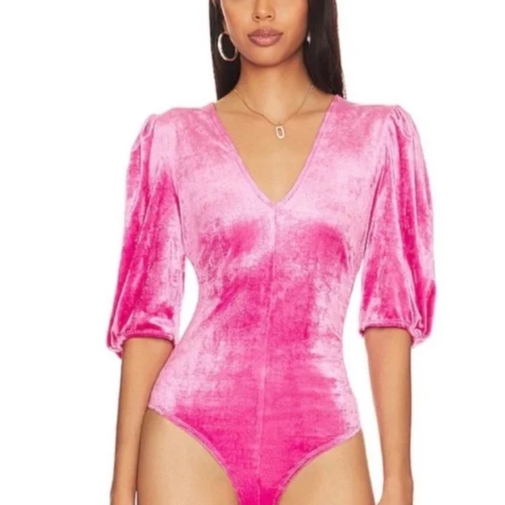 Free People Pink Velvet Bodysuit